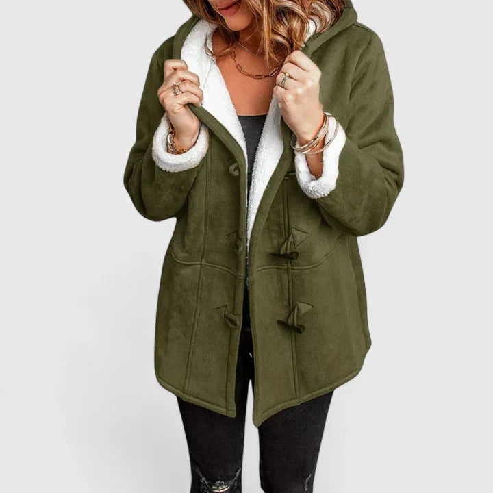 Women's Fleece-Lined Hooded Coat with Toggle Fastening