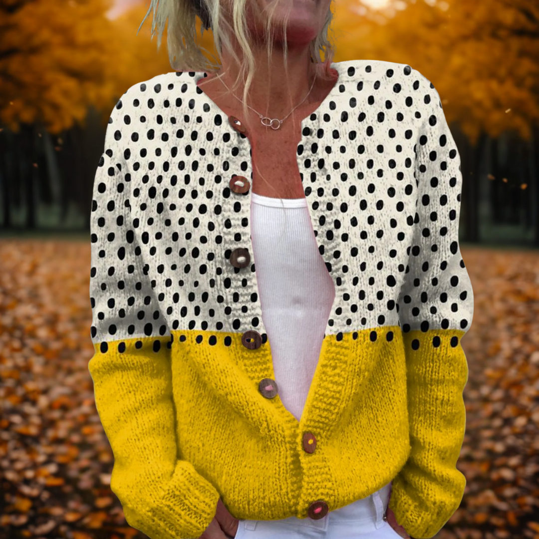 Women's Polka Dot Colour-Block Button Cardigan