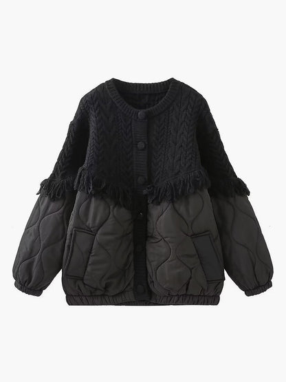 Lenoir™ | Veste matelassée en tricot torsadé patchwork