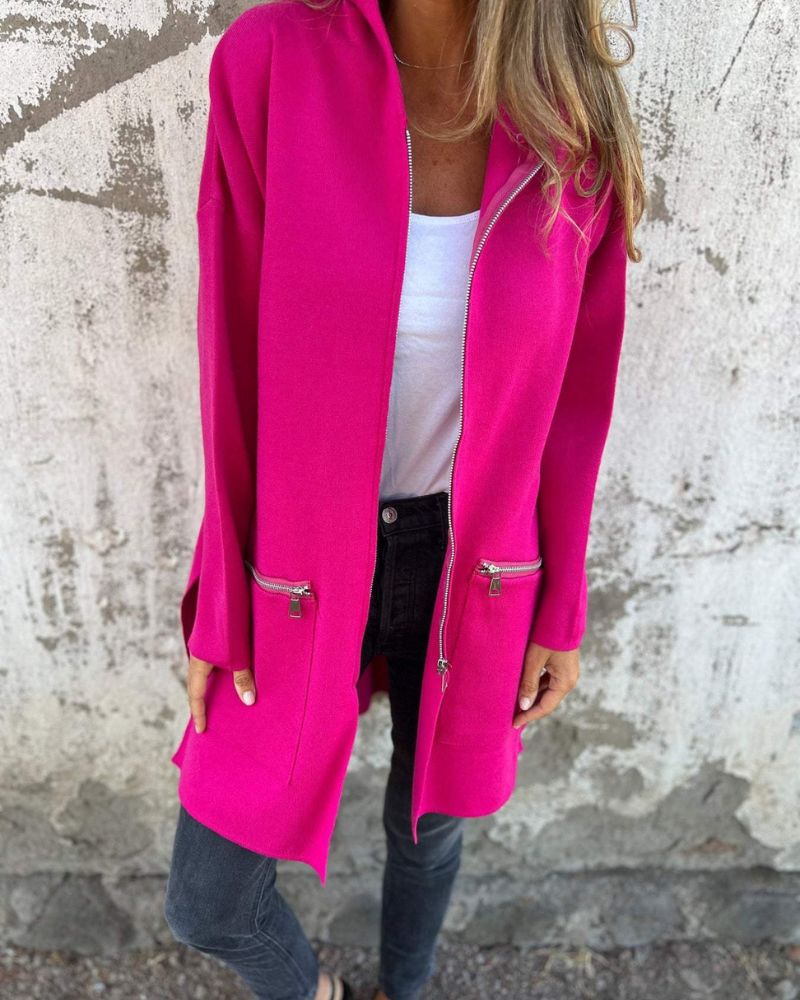 Women's Longline Hooded Zip-Up Knit Cardigan