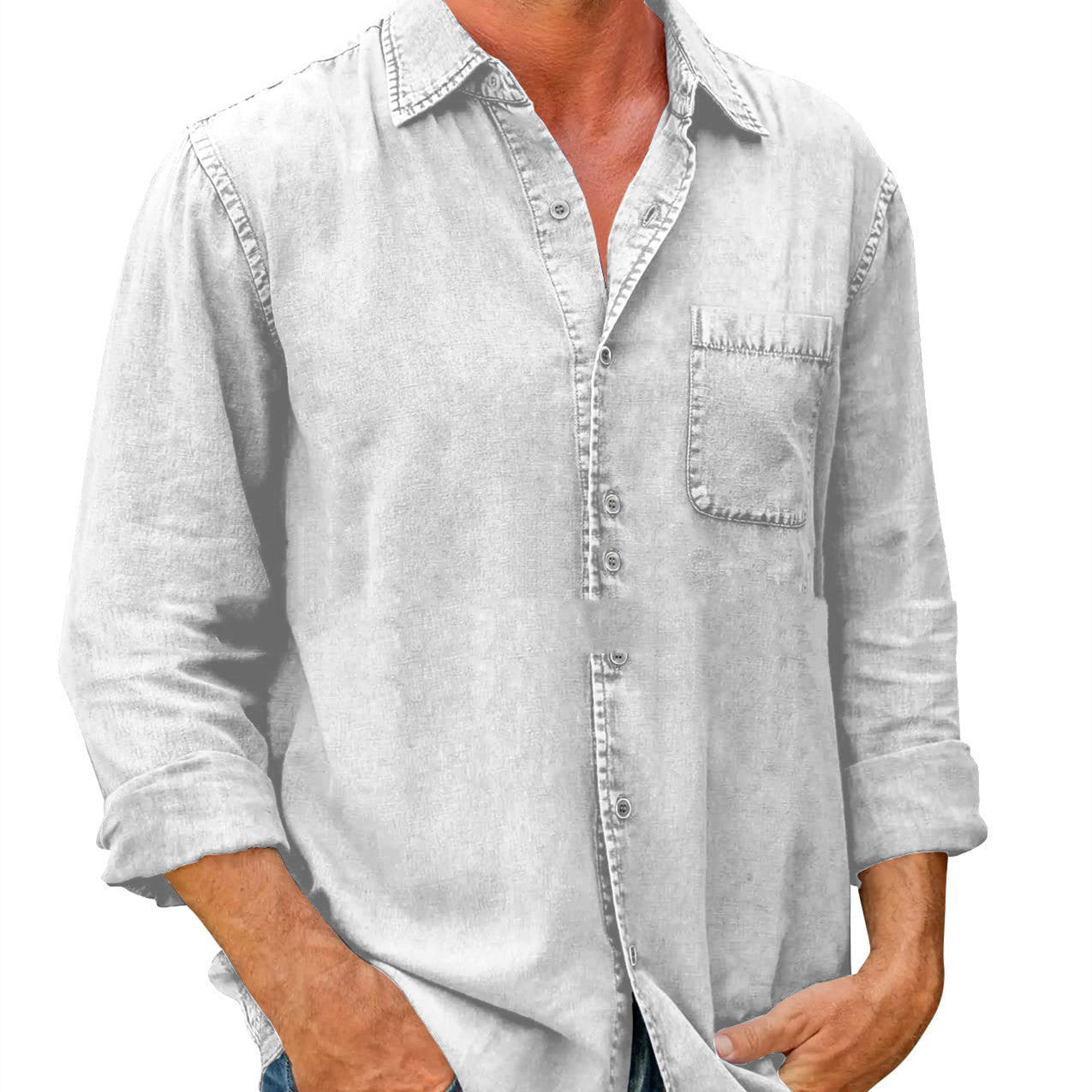 Bronislaw - Chemise unie décontractée à manches longues pour hommes