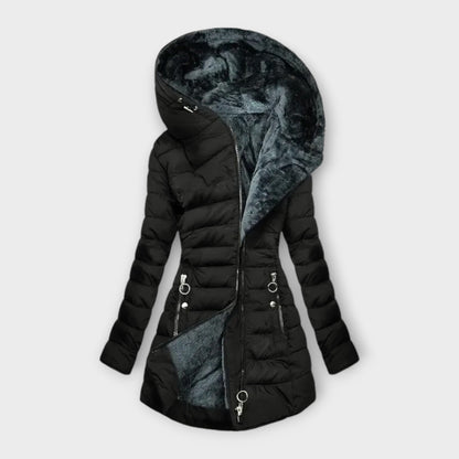 Women's Warm Zip-Up Longline Jacket with Pockets