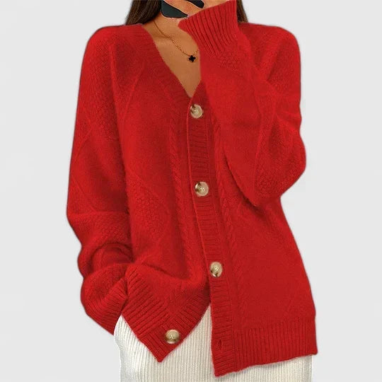 Women's V-Neck Button-Up Relaxed Cardigan