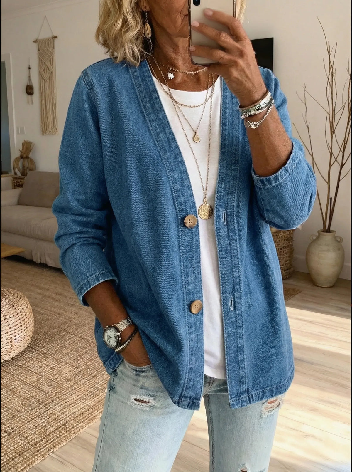 Women's Button-Front Denim Cardigan