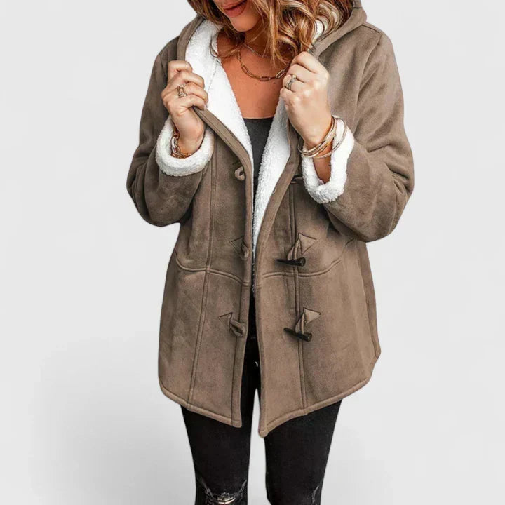 Women's Fleece-Lined Hooded Coat with Toggle Fastening