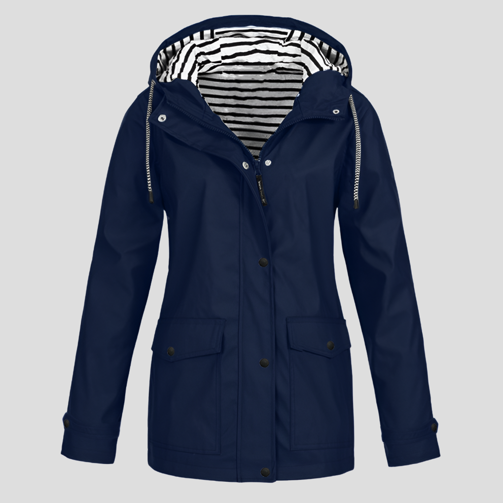 Women's Waterproof Hooded Raincoat with Zip Front