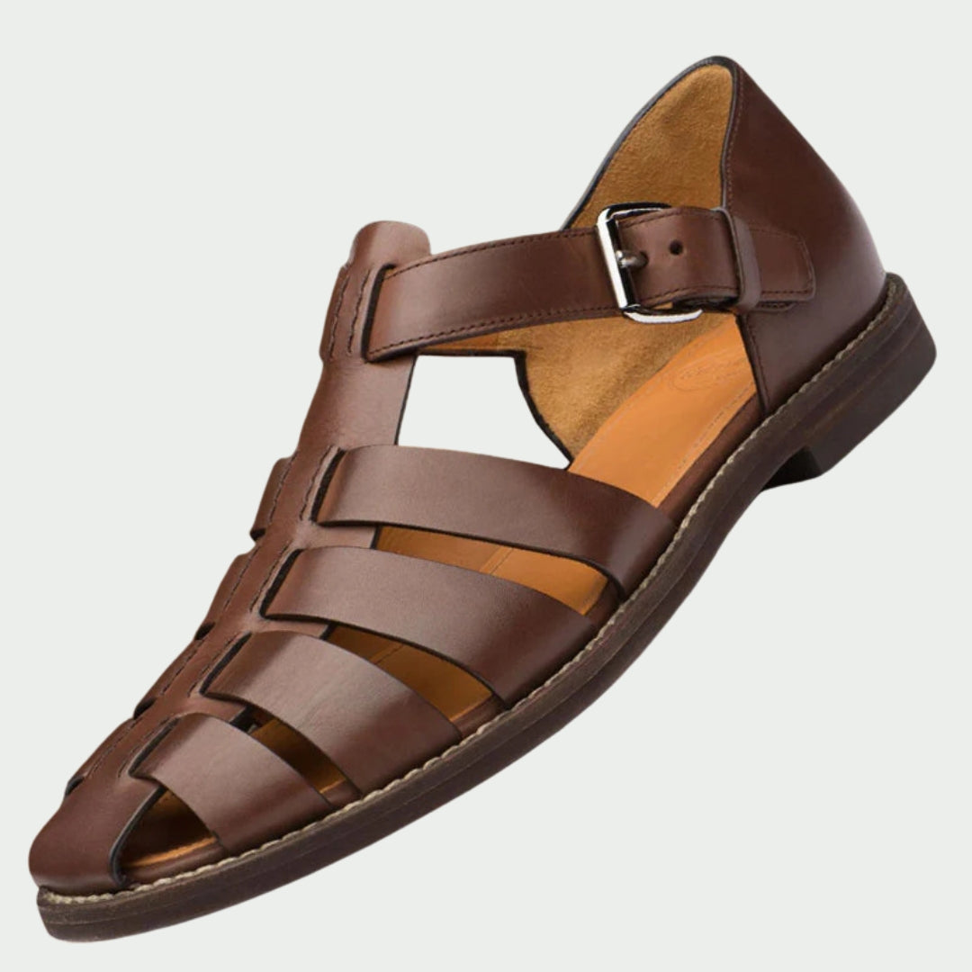 Women's Leather-Look Closed-Toe Fisherman Sandals with Buckle