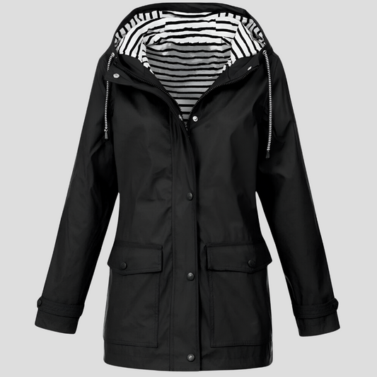 Women's Waterproof Hooded Raincoat with Zip Front