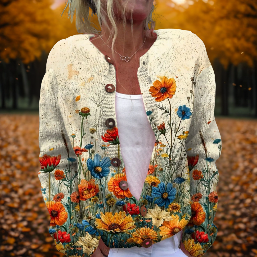 Women's Vintage Floral Print Open-Front Cardigan