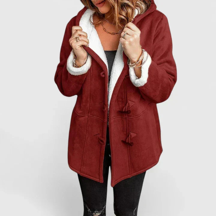 Women's Fleece-Lined Hooded Coat with Toggle Fastening
