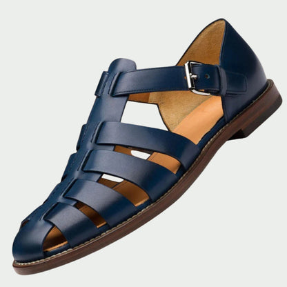 Women's Leather-Look Closed-Toe Fisherman Sandals with Buckle