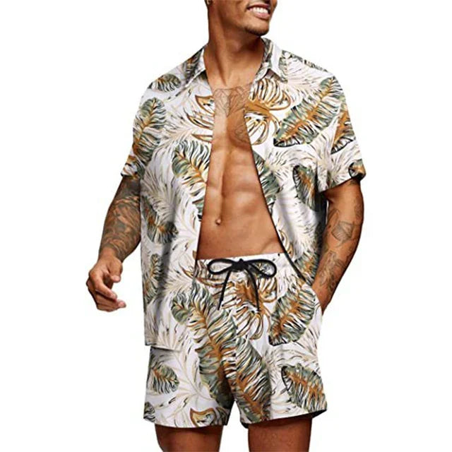 Giovanni - Ensemble pour homme : T-shirt imprimé & short pour l'été
