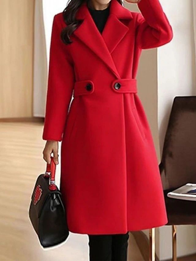 Women's Elegant Belted Longline Trench Coat with Notch Lapels