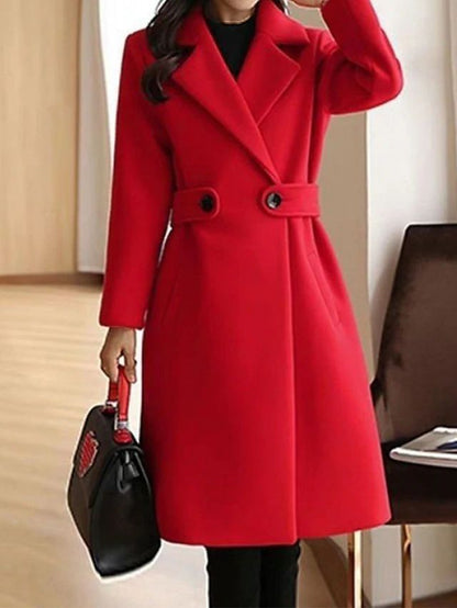 Women's Elegant Belted Longline Trench Coat with Notch Lapels