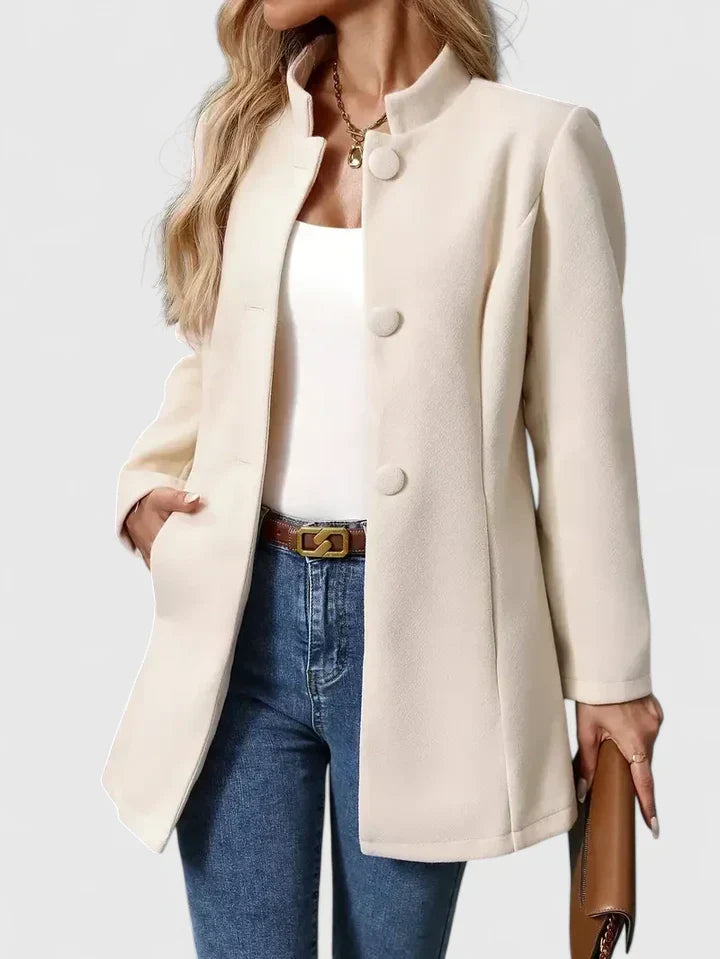 Women's Collarless Tailored Button-Front Jacket