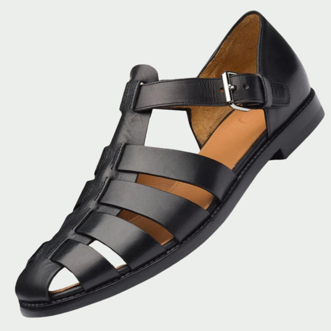 Women's Leather-Look Closed-Toe Fisherman Sandals with Buckle