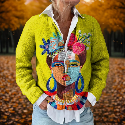 Women's Abstract Art Print Open-Front Cardigan