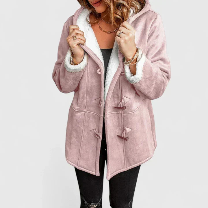 Women's Fleece-Lined Hooded Coat with Toggle Fastening