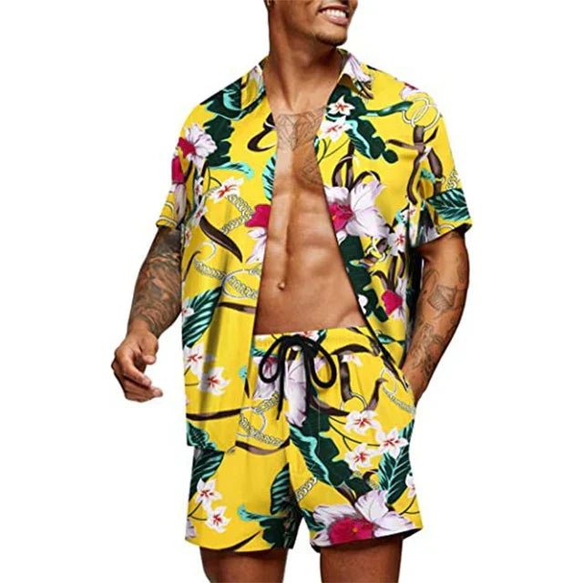 Giovanni - Ensemble pour homme : T-shirt imprimé & short pour l'été