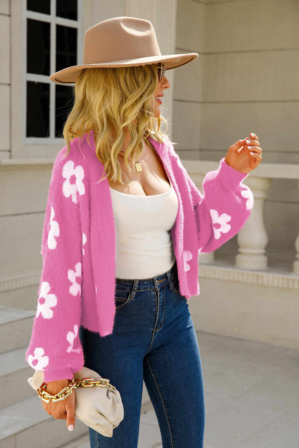 Women's Floral Fuzzy Open-Front Cardigan