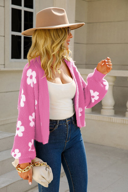 Women's Floral Fuzzy Open-Front Cardigan