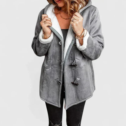 Women's Fleece-Lined Hooded Coat with Toggle Fastening