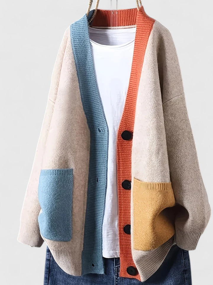 Women's Oversized Button-Up Cardigan with Pockets