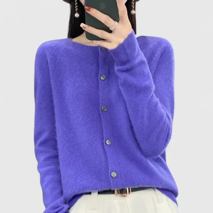 Women's Round-Neck Button-Up Cardigan