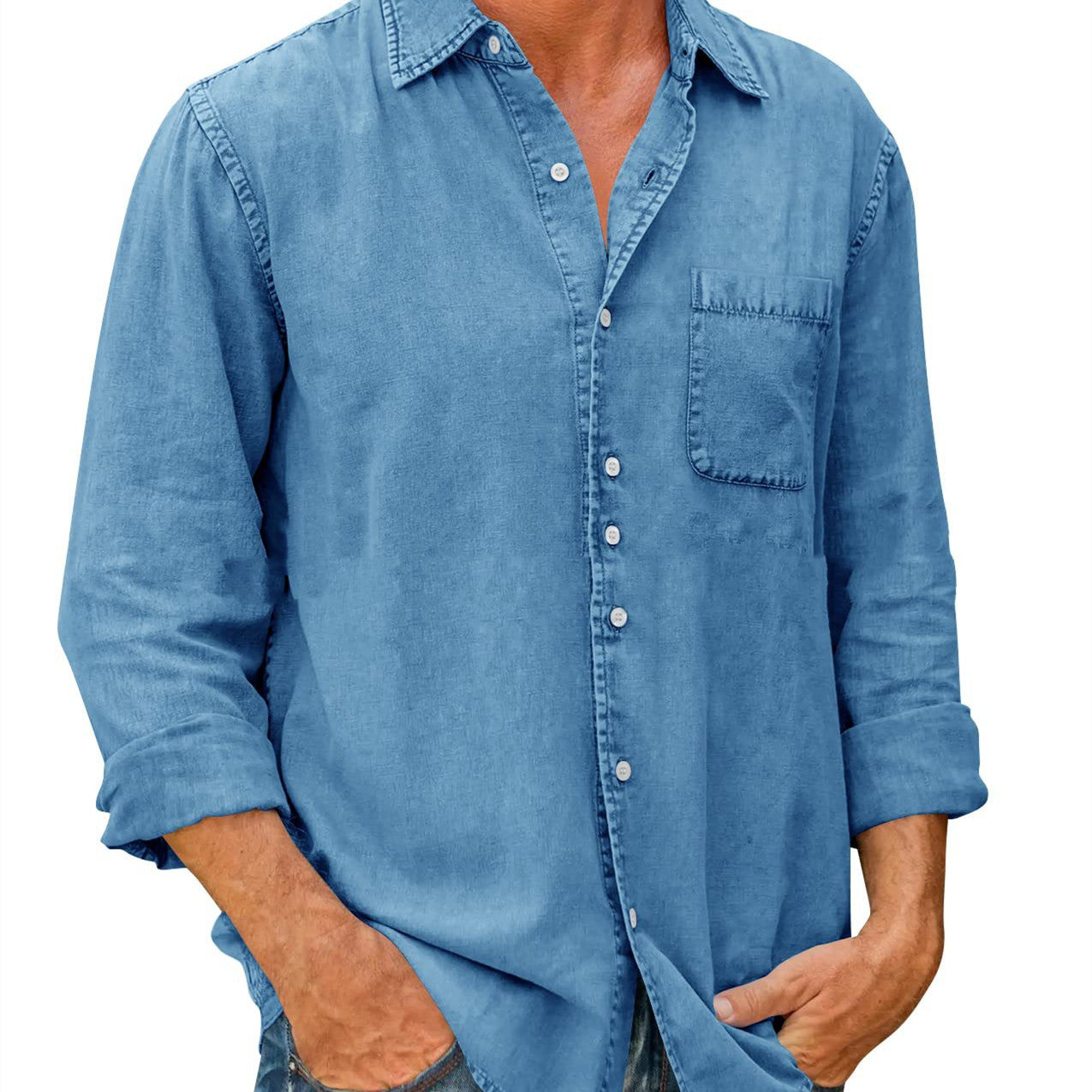 Bronislaw - Chemise unie décontractée à manches longues pour hommes
