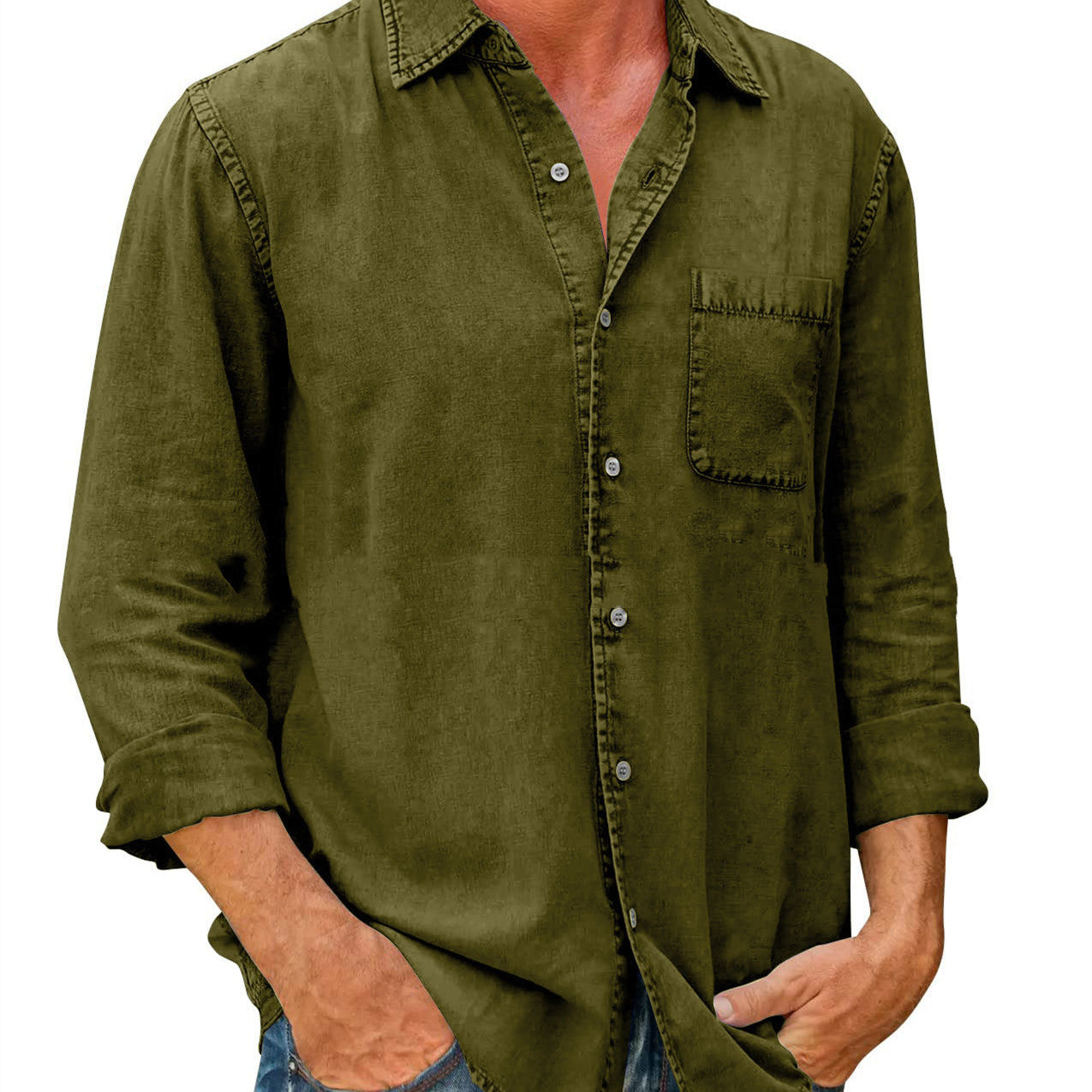Bronislaw - Chemise unie décontractée à manches longues pour hommes