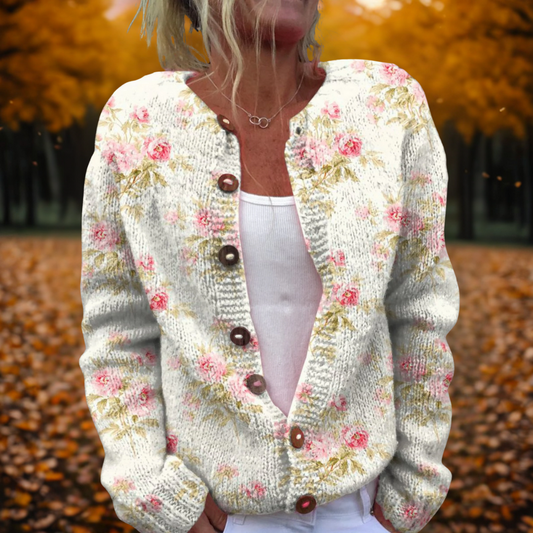 Women's Artistic Floral Print Open-Front Cardigan
