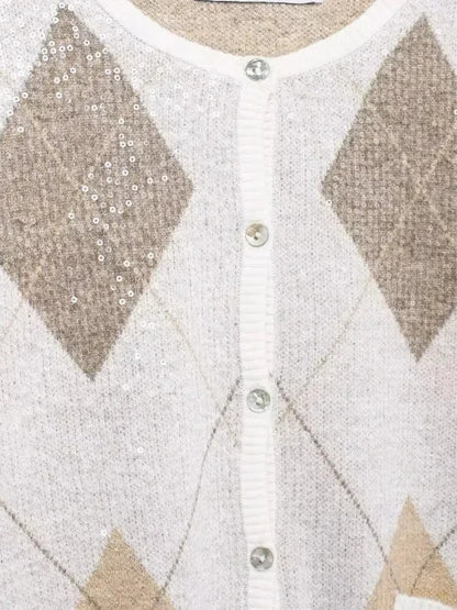 Women's Cropped Argyle Knit Cardigan
