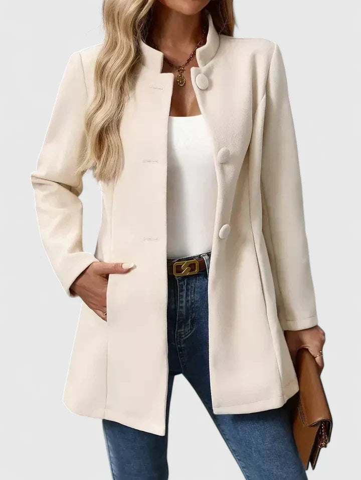 Women's Collarless Tailored Button-Front Jacket