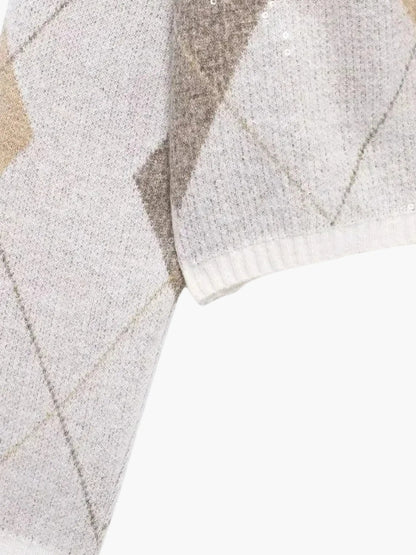 Women's Cropped Argyle Knit Cardigan