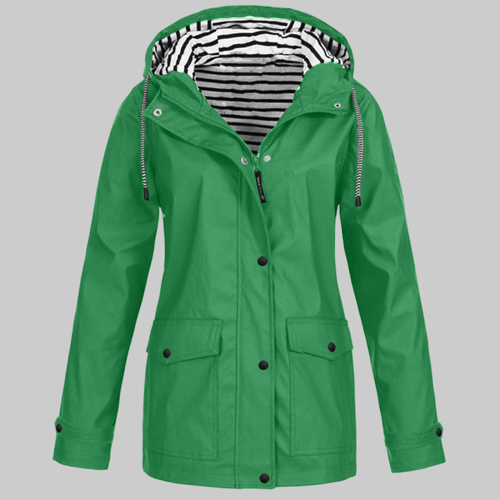 Women's Waterproof Hooded Raincoat with Zip Front