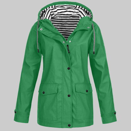 Women's Waterproof Hooded Raincoat with Zip Front
