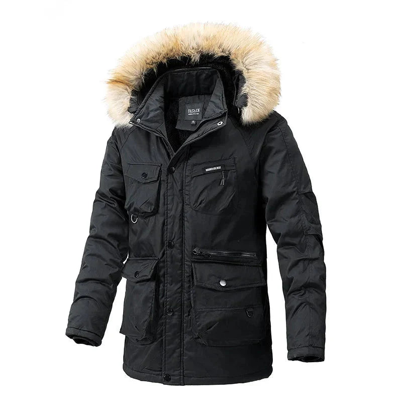 Veste chaude avec col en fourrure et capuche amovible