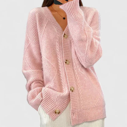 Women's V-Neck Button-Up Relaxed Cardigan