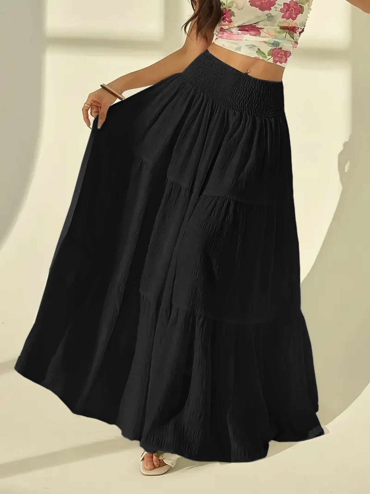 Women's Tiered Maxi Skirt with Smocked Waist