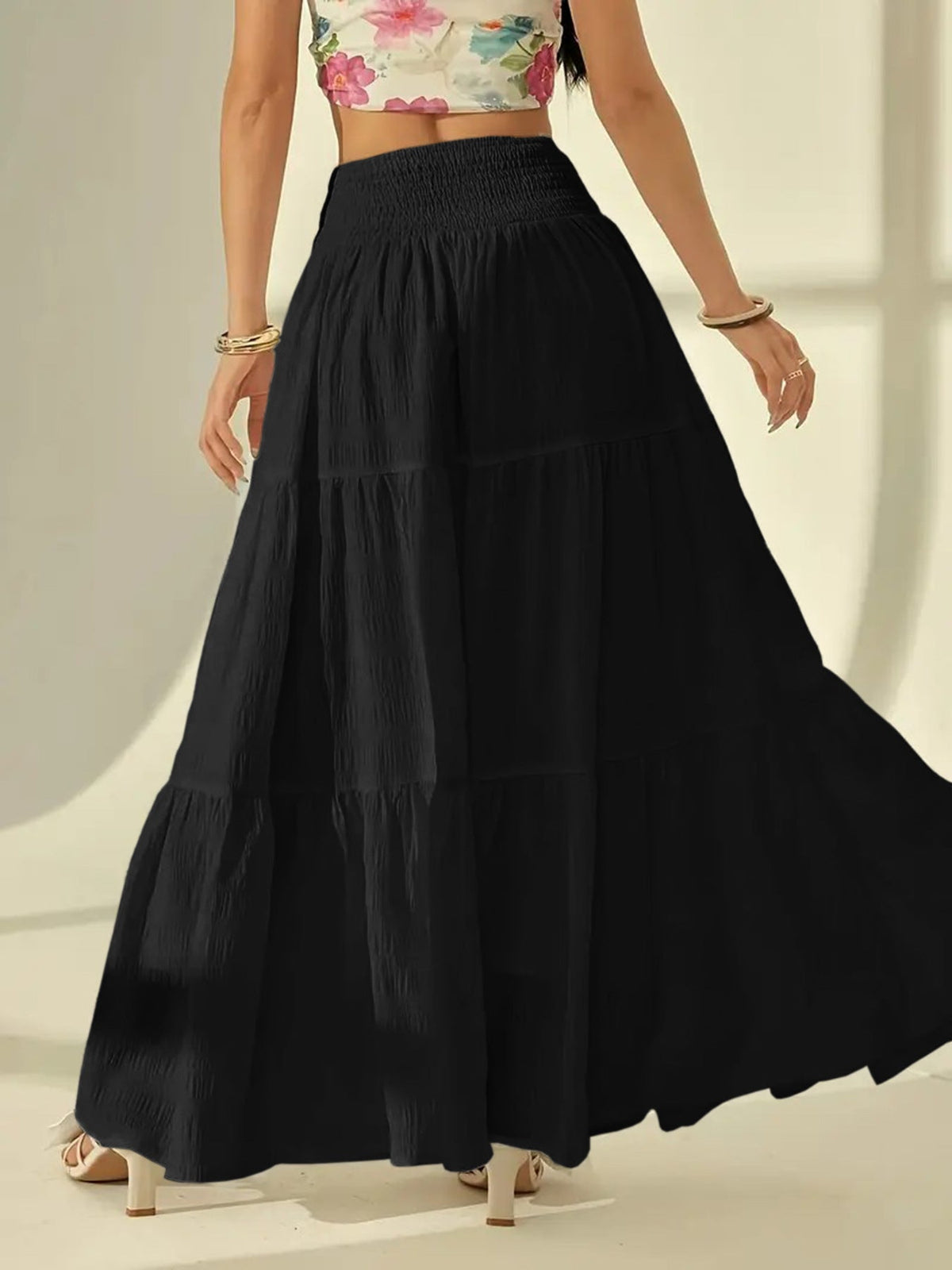 Women's Tiered Maxi Skirt with Smocked Waist