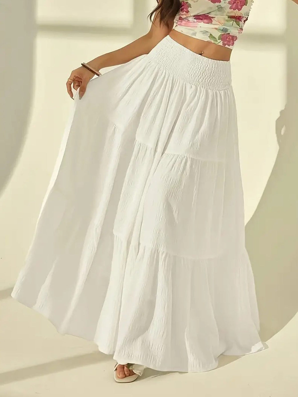 Women's Tiered Maxi Skirt with Smocked Waist