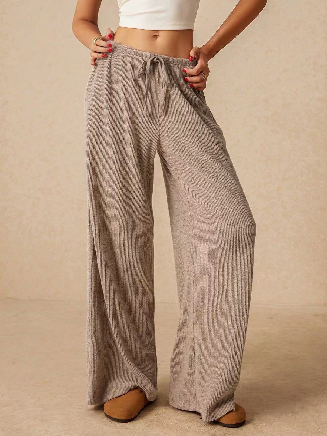 Women's Soft-Knit Wide-Leg Trousers with Drawstring Waist