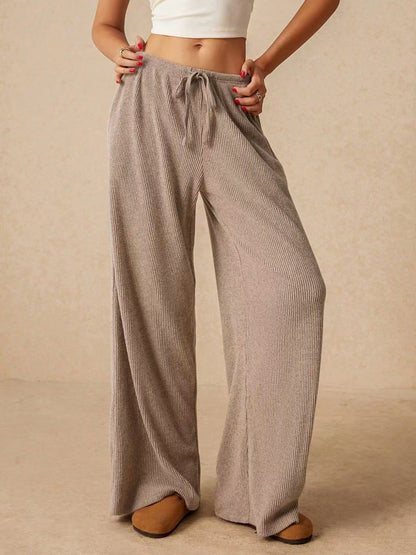 Women's Soft-Knit Wide-Leg Trousers with Drawstring Waist
