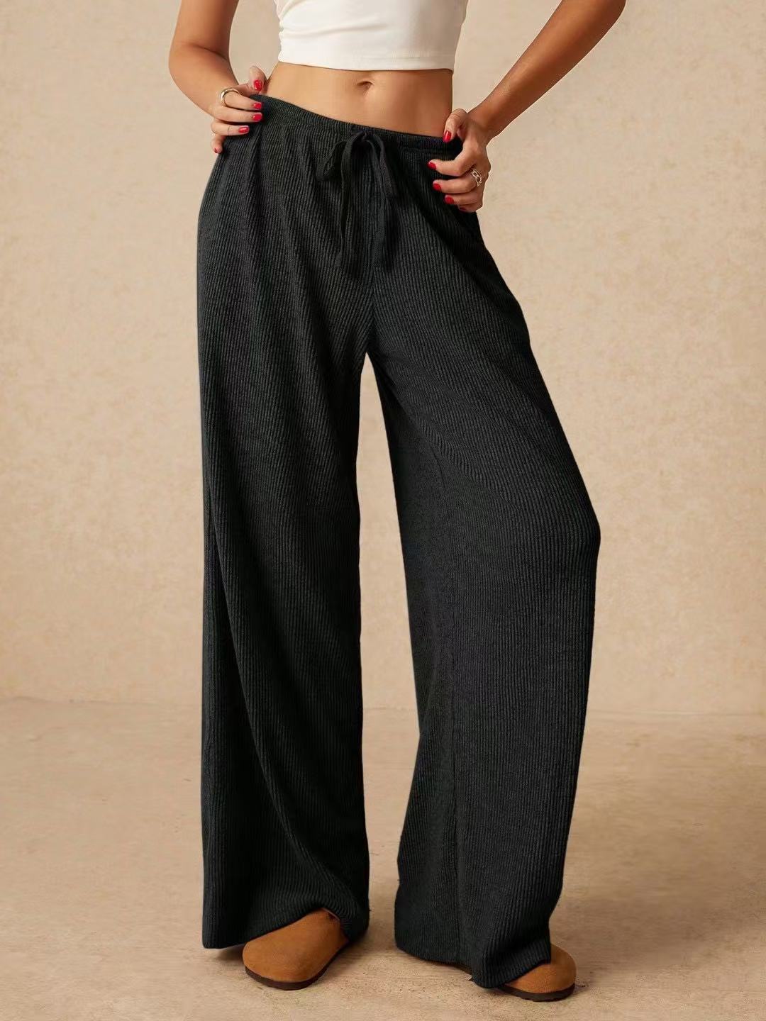 Women's Soft-Knit Wide-Leg Trousers with Drawstring Waist
