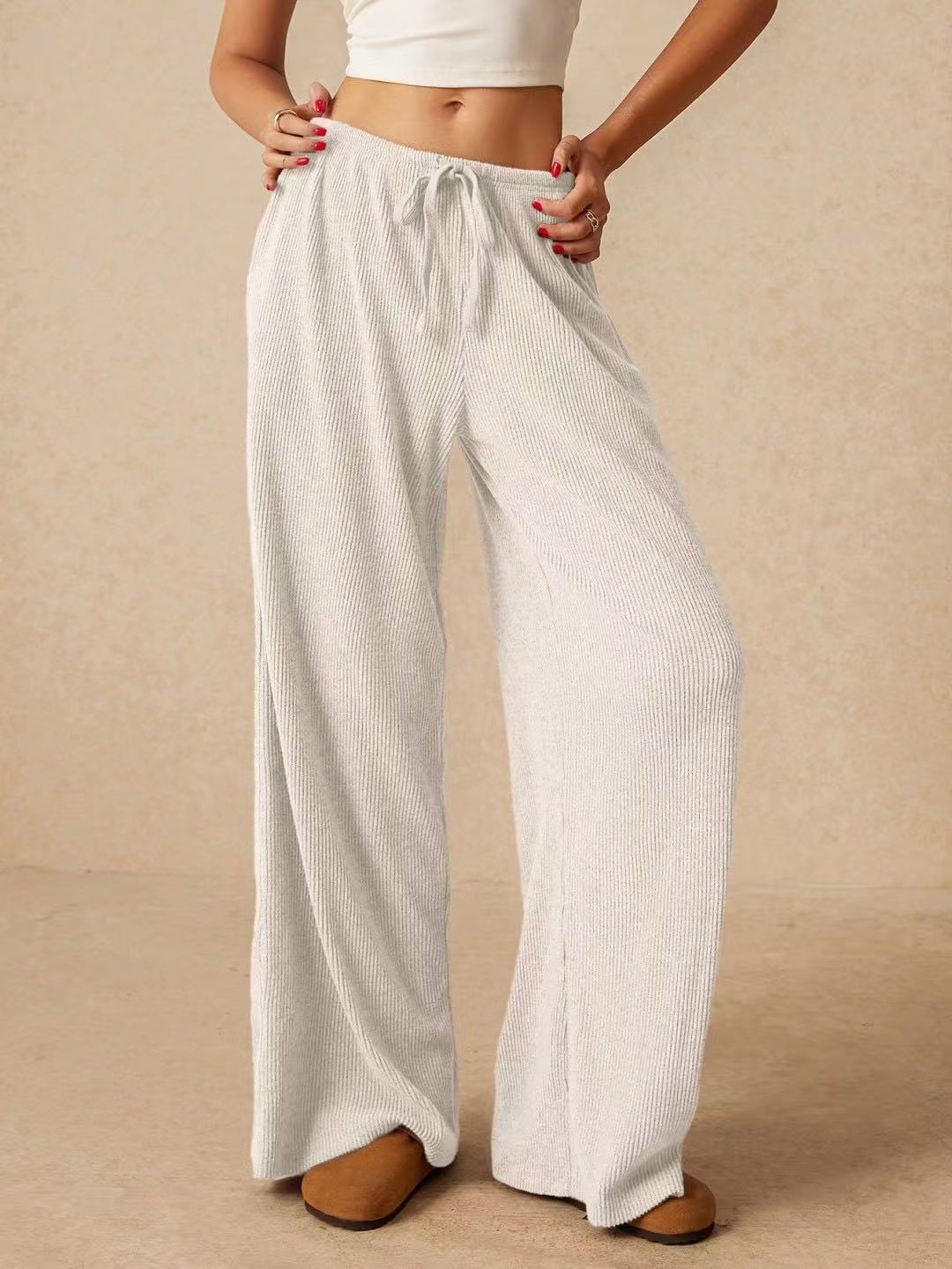 Women's Soft-Knit Wide-Leg Trousers with Drawstring Waist