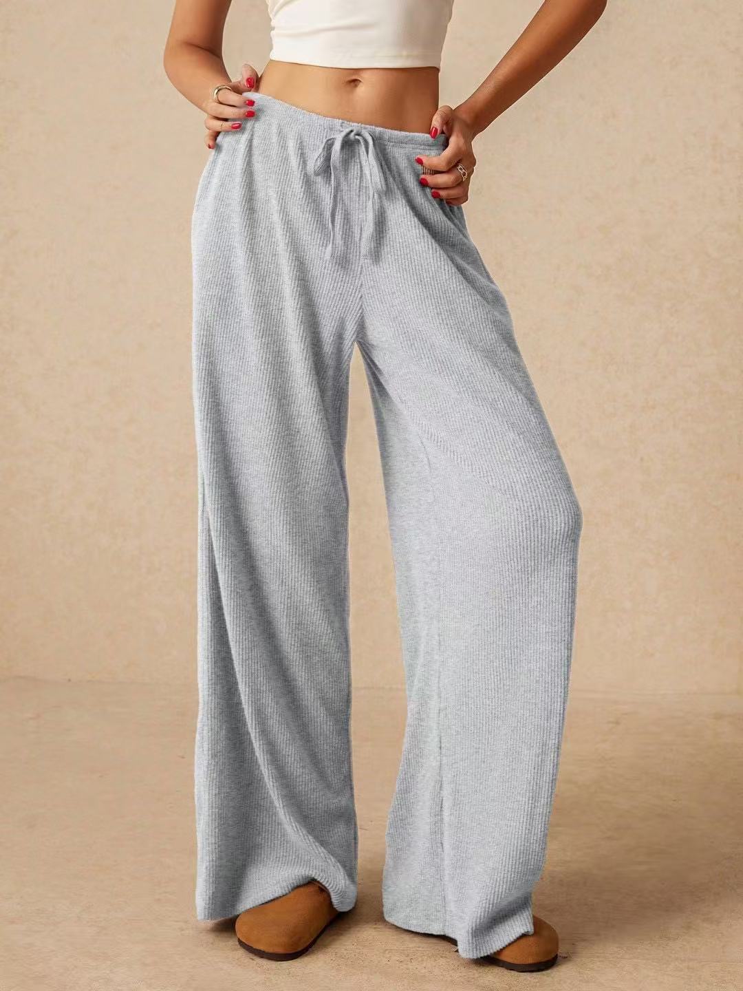 Women's Soft-Knit Wide-Leg Trousers with Drawstring Waist