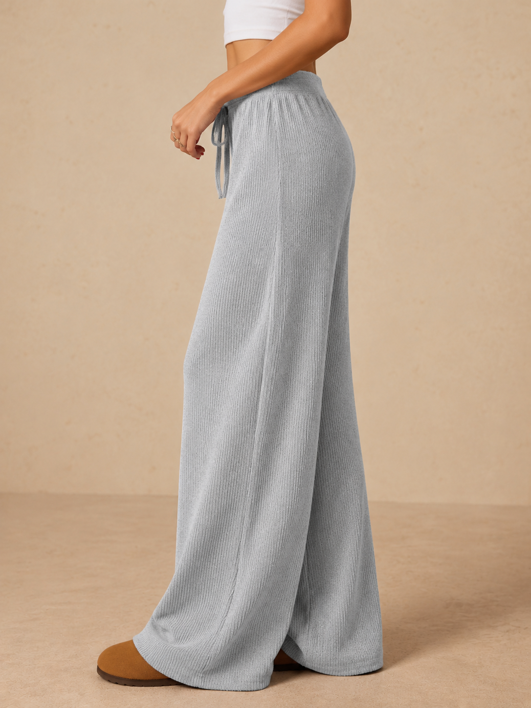 Women's Soft-Knit Wide-Leg Trousers with Drawstring Waist