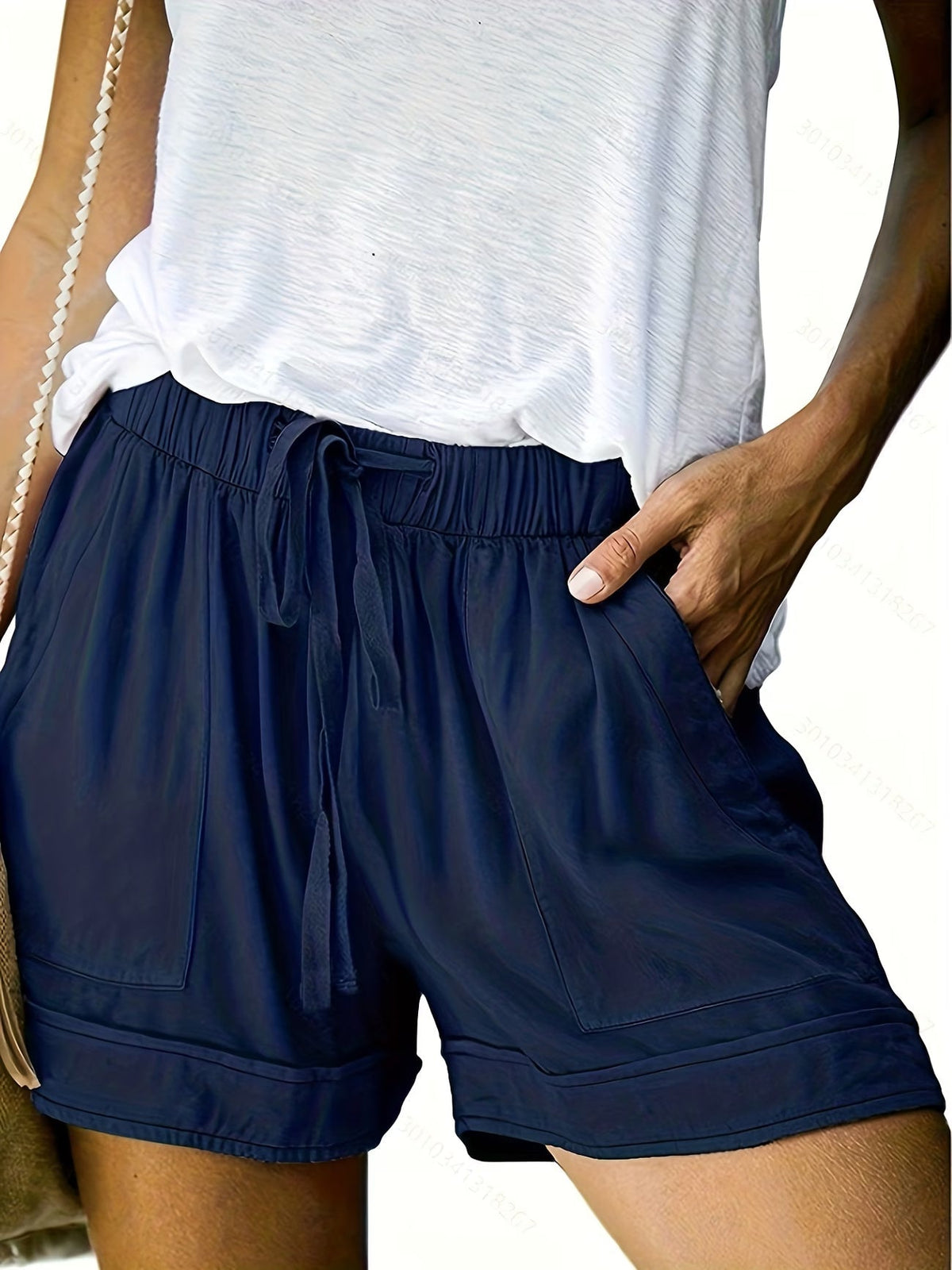 Women's Drawstring Shorts with Elasticated Waist and Side Pockets