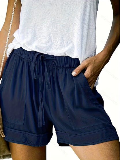 Women's Drawstring Shorts with Elasticated Waist and Side Pockets