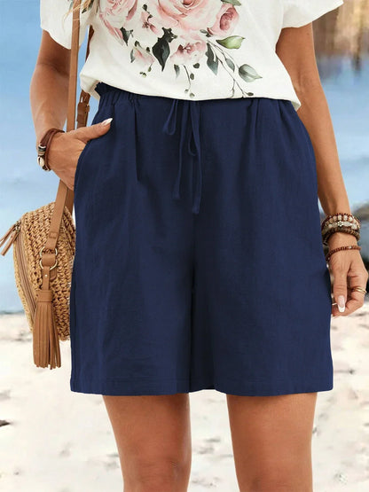 Women's Linen-Look Drawstring Shorts with Pockets
